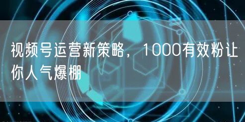 视频号运营新策略，1000有效粉让你人气爆棚