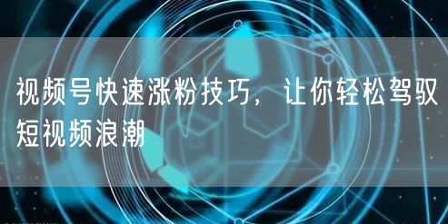 视频号快速涨粉技巧，让你轻松驾驭短视频浪潮