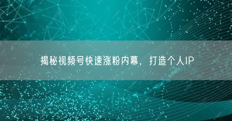 揭秘视频号快速涨粉内幕，打造个人IP