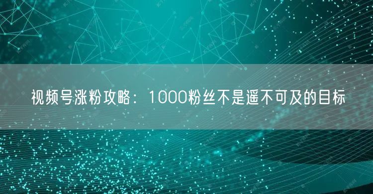 视频号涨粉攻略：1000粉丝不是遥不可及的目标