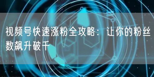 视频号快速涨粉全攻略：让你的粉丝数飙升破千