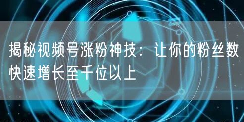 揭秘视频号涨粉神技：让你的粉丝数快速增长至千位以上