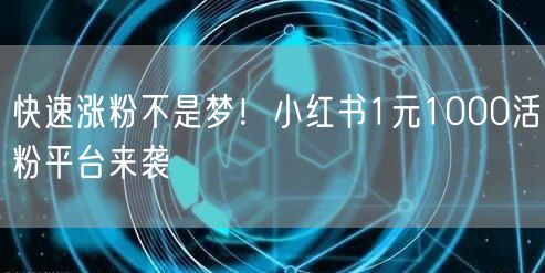 快速涨粉不是梦！小红书1元1000活粉平台来袭